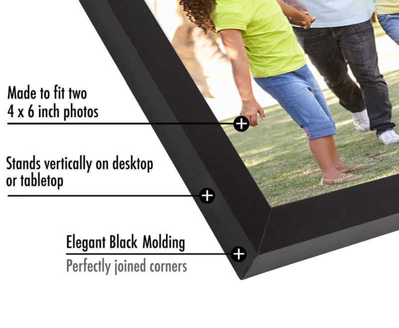 Americanflat Hinged 4x6 Picture Frame with Shatter-Resistant Glass - Double Picture Frames with Engineered Wood - Signature Collection - Photo Frame for Tabletop Display - Black - Image 3